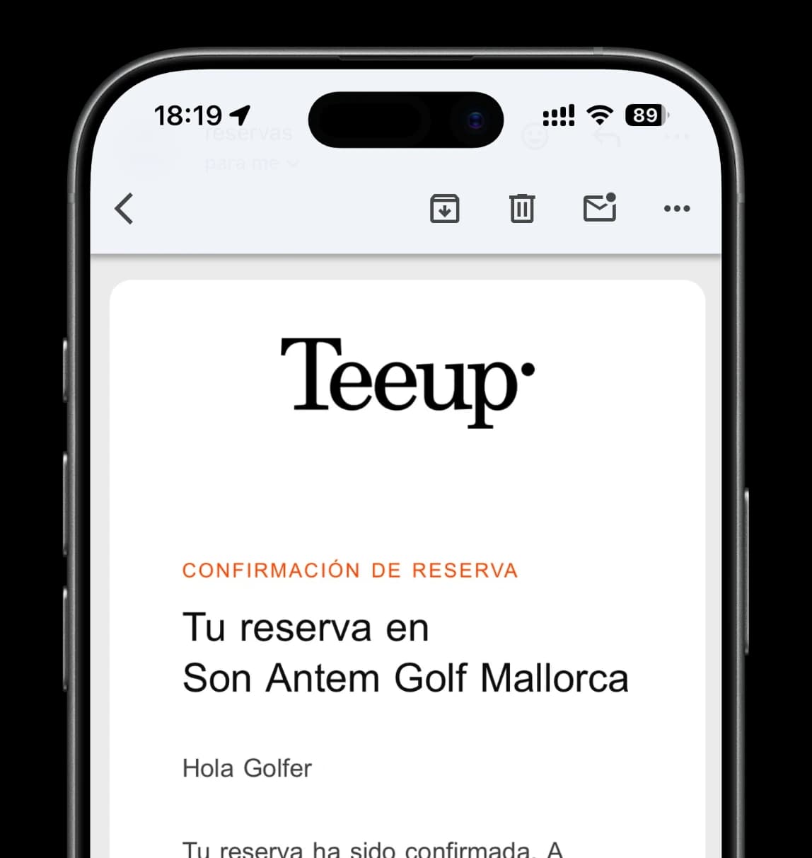 Email de confirmación de la reserva en Son Antem Golf Mallorca